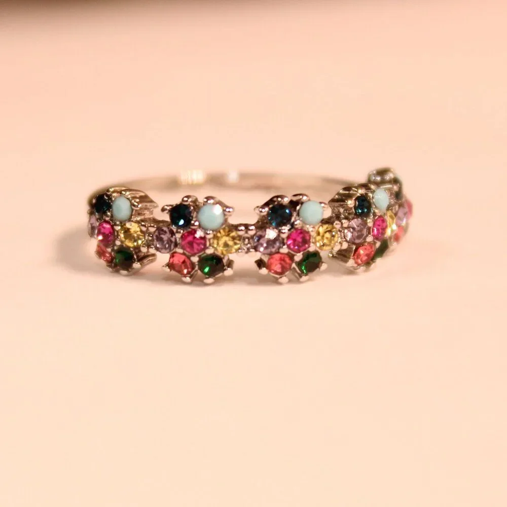 COLORFUL FLOWER GEMSTONE RING - Picture 1 of 4